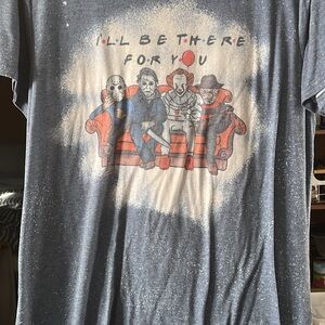 Gray Graphic T-Shirt with Horror Characters